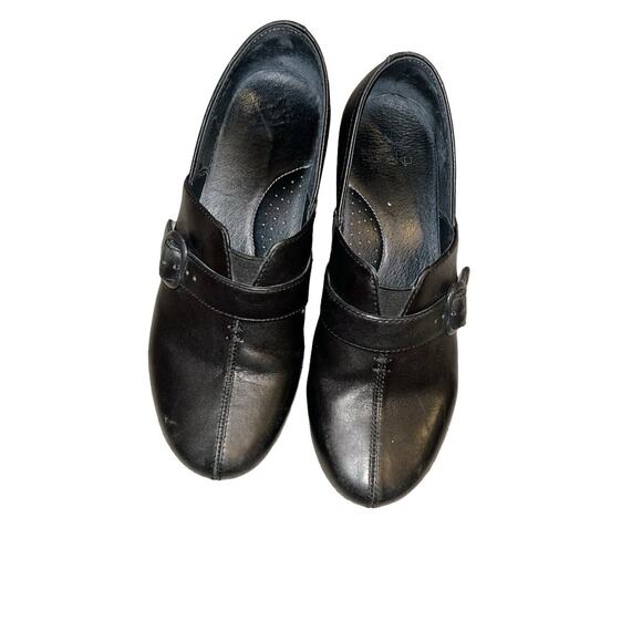 Women's Dansko Black 38 Leather Clogs Shoes‎ Slip-On Buckle - Picture 3 of 11